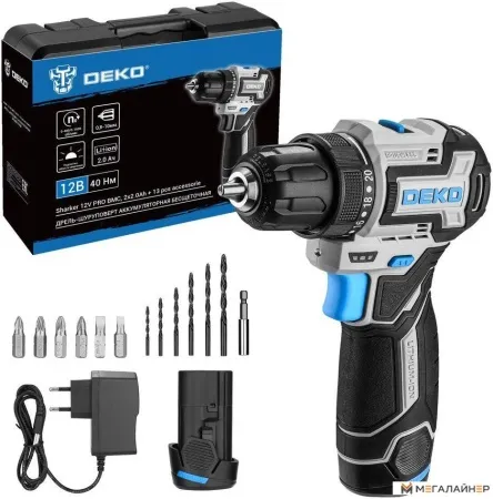 Дрель-шуруповерт Deko Sharker 12V PRO 084-1036 (с 2-мя АКБ, кейс) купить в Минске с доставкой