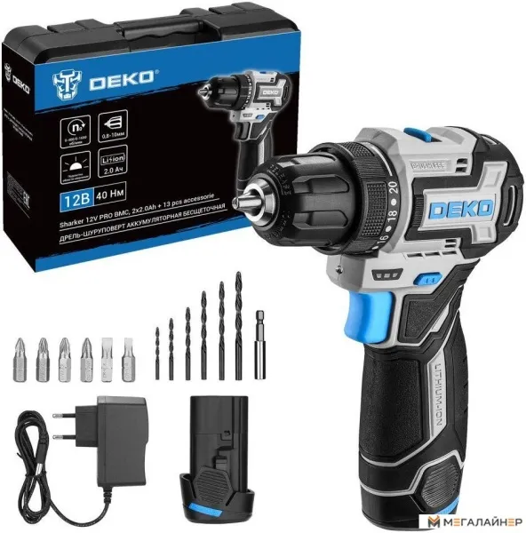 Дрель-шуруповерт Deko Sharker 12V PRO 084-1036 (с 2-мя АКБ, кейс) купить в Минске с доставкой