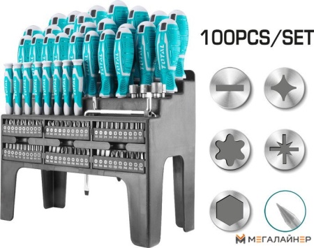 Набор отверток Total THT2506100 (100 предметов) купить в Минске с доставкой