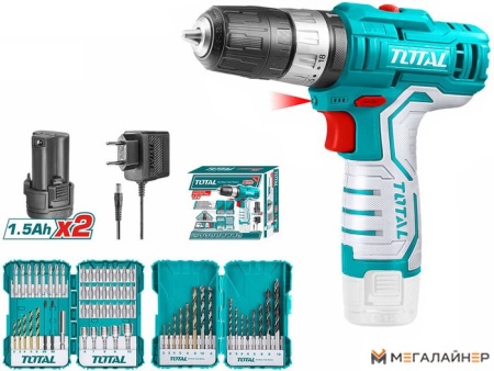 Ударная дрель-шуруповерт Total TOSLI23022 (с 2-мя АКБ, набор оснастки) купить в Минске с доставкой