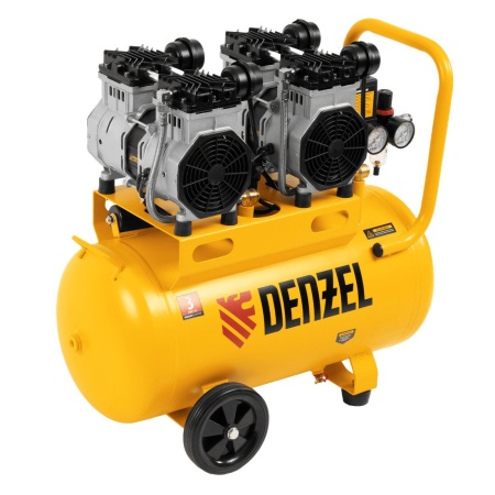 Компрессор безмасляный, малошумный DENZEL DLS 2200/50, 2200 Вт, 2x1100, 50 л, 380 л/мин