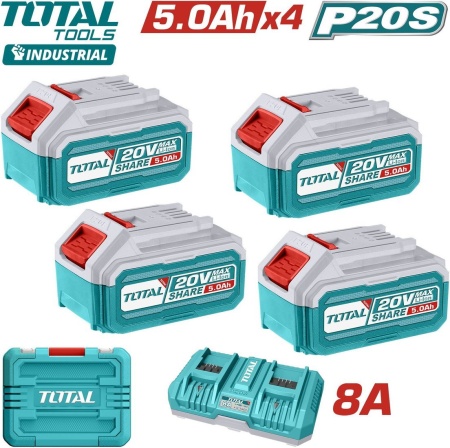 Аккумулятор с зарядным устройством Total TFBCLI20285 (20В/4x5 Ah + 20В, кейс) купить в Минске с доставкой