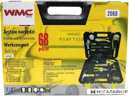 Дрель-шуруповерт WMC Tools 2068 (с 2-мя АКБ, кейс, набор оснастки) купить в Минске с доставкой