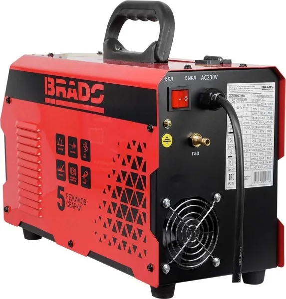 Полуавтомат сварочный BRADO MIG/MMA-220L-19 (220А; МИКРОПРОЦЕССОР; MIG/FLUX/MMA/TIG; еврорукав 3м)
