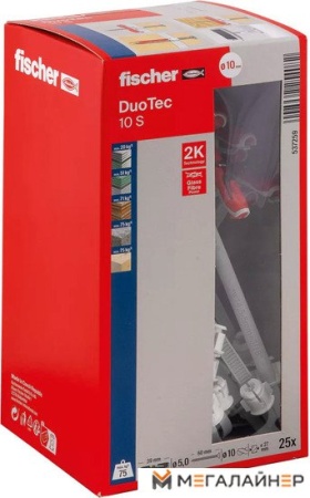 Дюбель универсальный Fischer DuoTec 10 S 537259 (25 шт) купить в Минске с доставкой