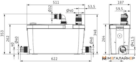 Канализационная установка Wilo HiDrainlift 3-37 купить в Минске с доставкой