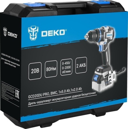 Ударная дрель-шуруповерт Deko GCD20DU PRO 083-1107 (с 2-мя АКБ, кейс) купить в Минске с доставкой