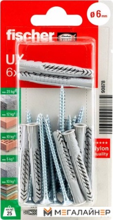 Дюбель-гвоздь Fischer UX 6 x 50 R S 90878 (10 шт) купить в Минске с доставкой