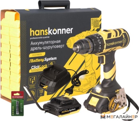 Ударная дрель-шуруповерт Hanskonner HCD1865I (с 2-мя АКБ, кейс) купить в Минске с доставкой