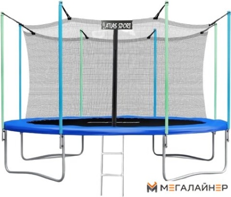 Батут Atlas Sport 435 см - 14ft (с лестницей, внутренняя сетка, синий)