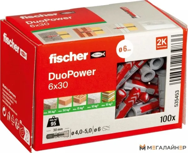 Дюбель универсальный Fischer DuoPower 6 x 30 535453 (100 шт) купить в Минске с доставкой
