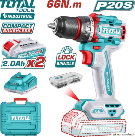 Дрель-шуруповерт Total TDLI20668 (с 2-мя АКБ, кейс) купить в Минске с доставкой