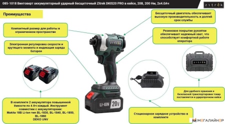 Винтоверт Zitrek DKIS20 Pro 085-1018 (с 2-мя АКБ, кейс) купить в Минске с доставкой