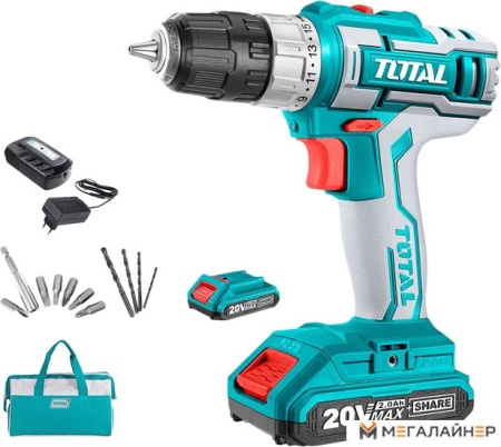 Дрель-шуруповерт Total TDLI2002 (с 2-мя АКБ, сумка, набор оснастки) купить в Минске с доставкой