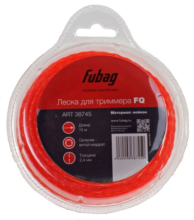 Триммерная леска витой квадрат FUBAG FQ 2,4 мм, 15 м