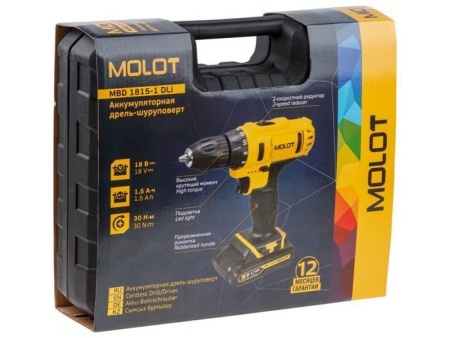 Дрель-шуруповерт Molot MBD 1815-1 DLi 0329136 (с 2-мя АКБ, кейс) купить в Минске с доставкой