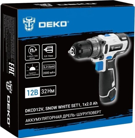 Дрель-шуруповерт Deko DKCD12V Snow White Set1 083-1106 (с 1-им АКБ) купить в Минске с доставкой